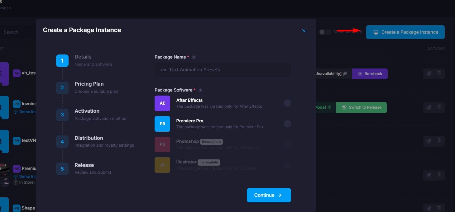 Add Package Instance