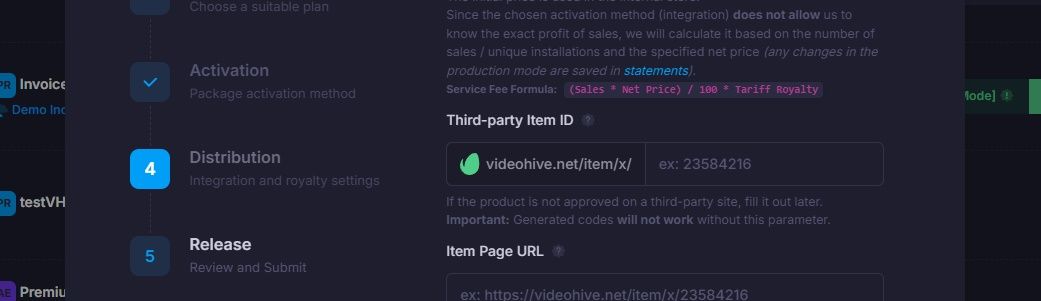 VH Set Item ID to package