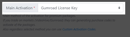 Admin Center: Gumroad main Activation Method