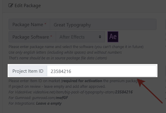 Admin Center: Add Item ID of product (videohive)