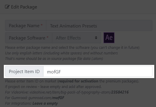 Admin Center: Add Item ID of product (gumroad)