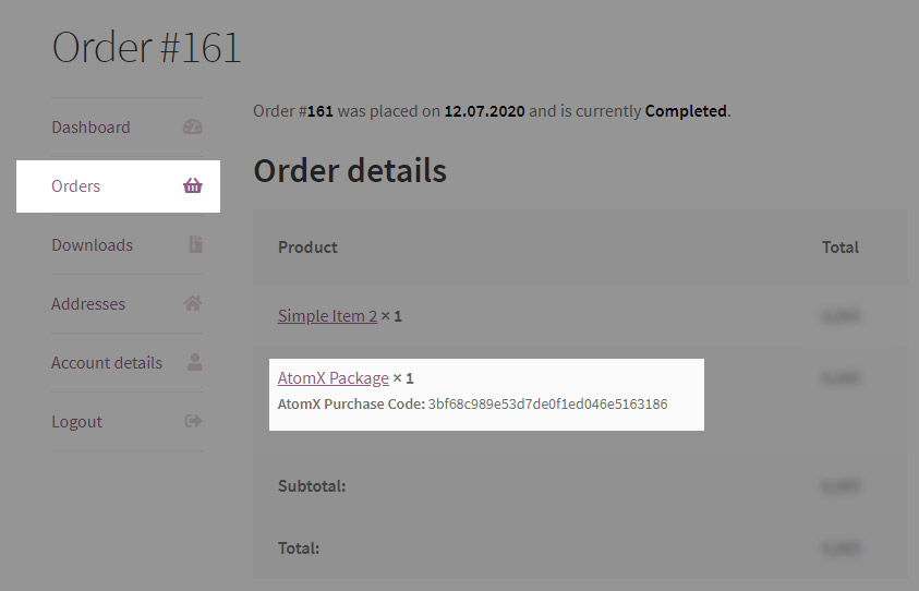 WooCommerce Order Received In Account